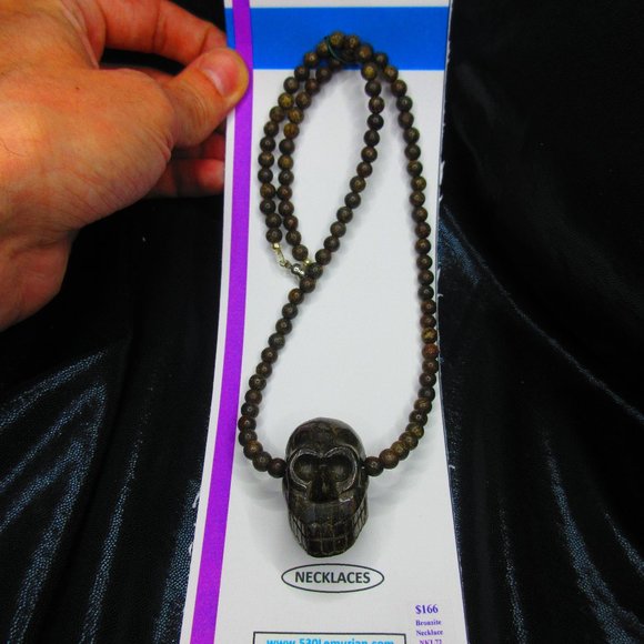 Bronzite Skull 6mm Beaded 22" Necklace